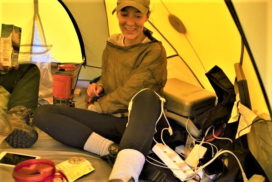 Picture of student in tent on Arctic expedition