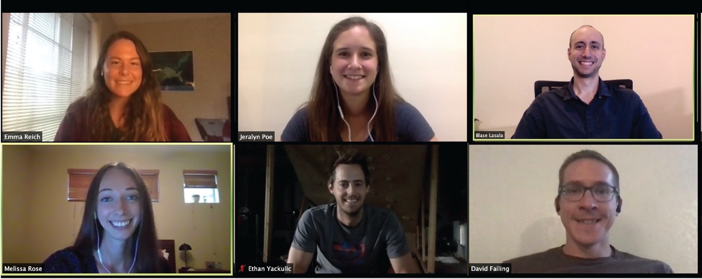 Images of six students at a Zoom meeting