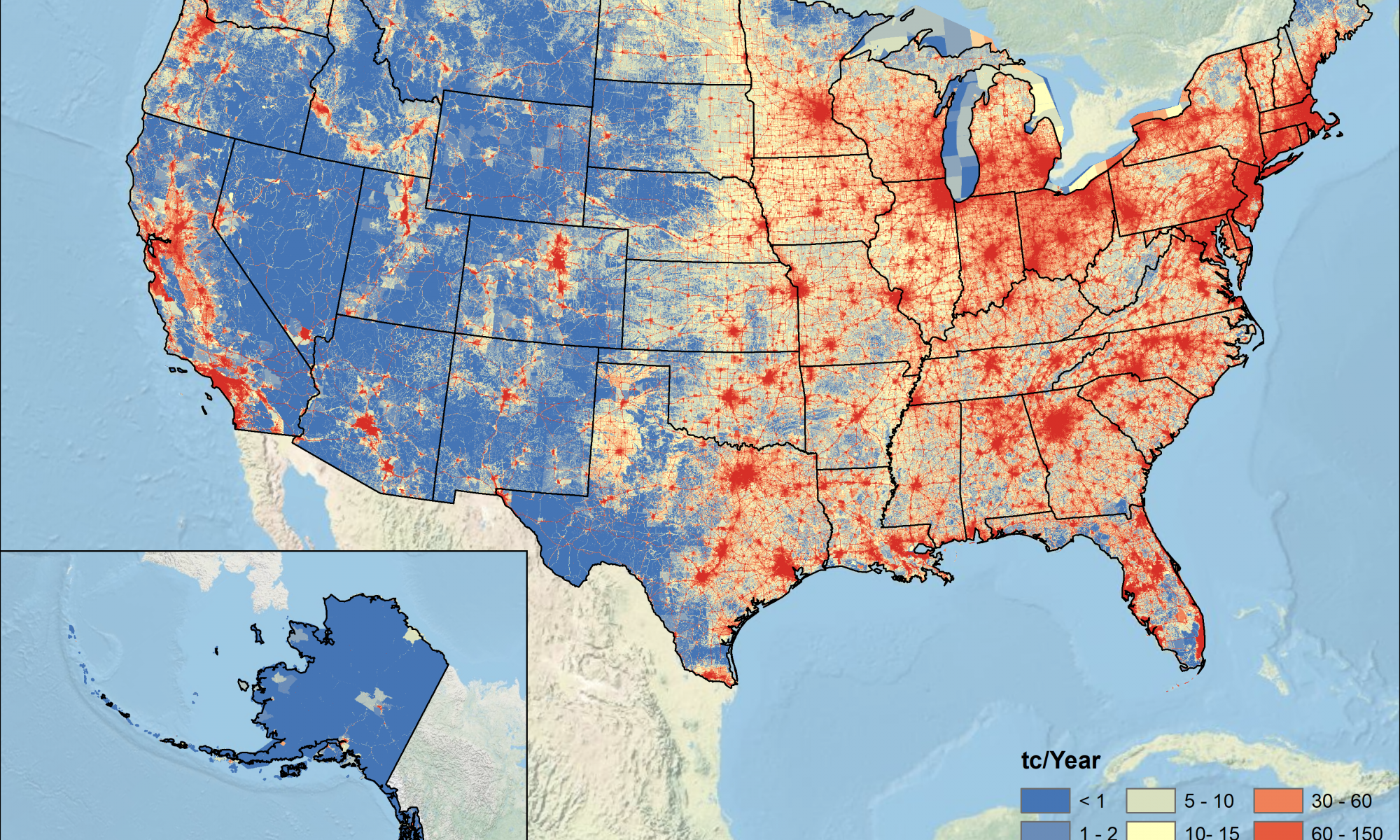 Map of CO2 emissions in the USA