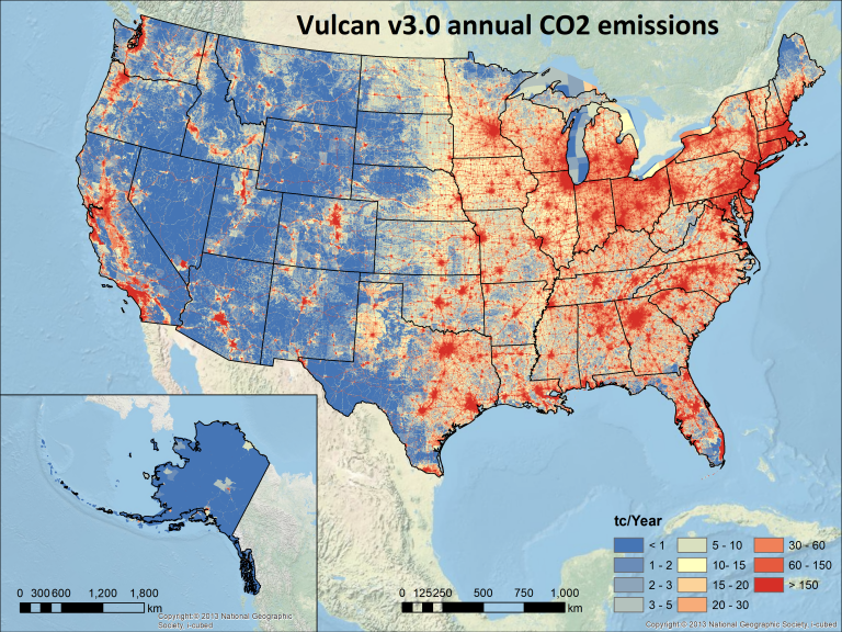 Map of CO2 emissions in the USA
